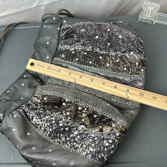 Rita Diana for Mylinka Gray and silver with crystals cinch leather purse bag - Picture 8 of 8